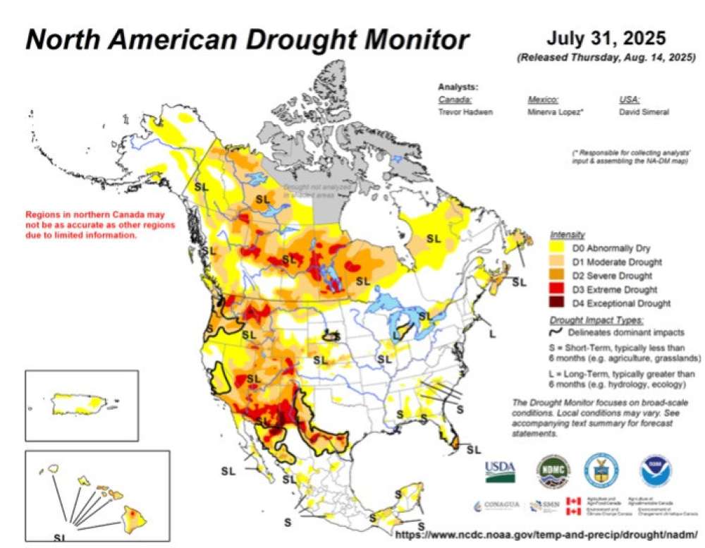 North American Drought Monitor July 2025