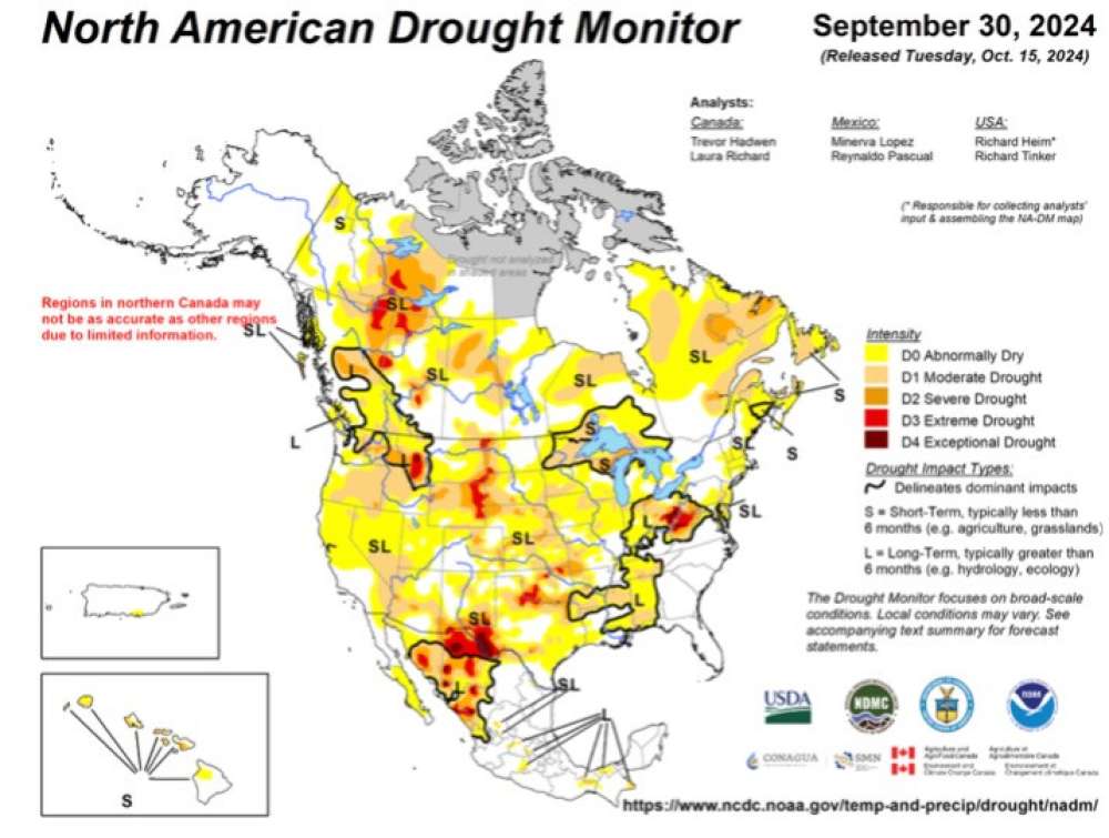 North American Drought Map Sept 2024