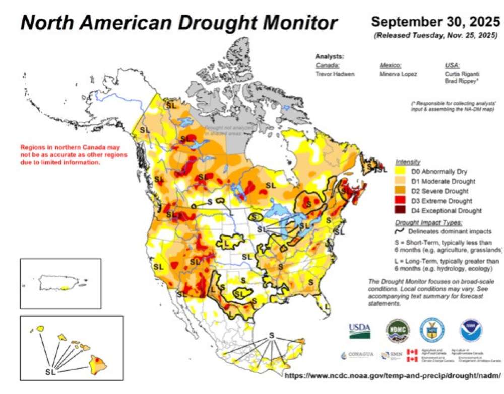 North American Drought Map Sept 2025