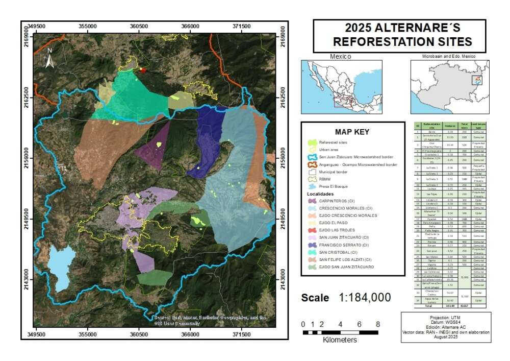 Mapa de sitios de reforestación 2025 en Inglés