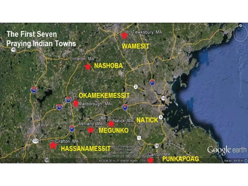 The first seven Praying Indian towns