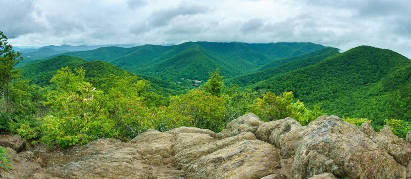 View of seven sisters mountains from an overlook.